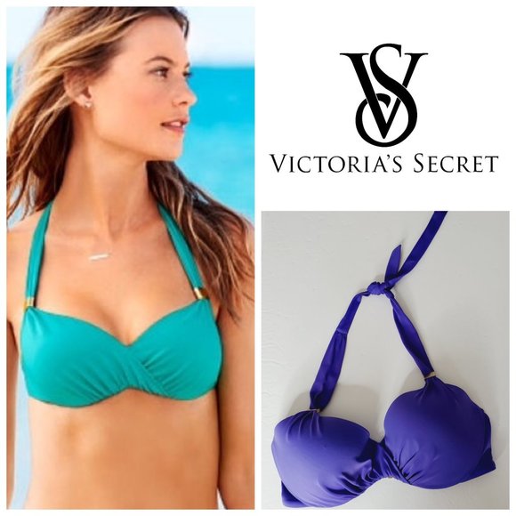 VICTORIA'S SECRET Blue Push Up Halter Bikini Top